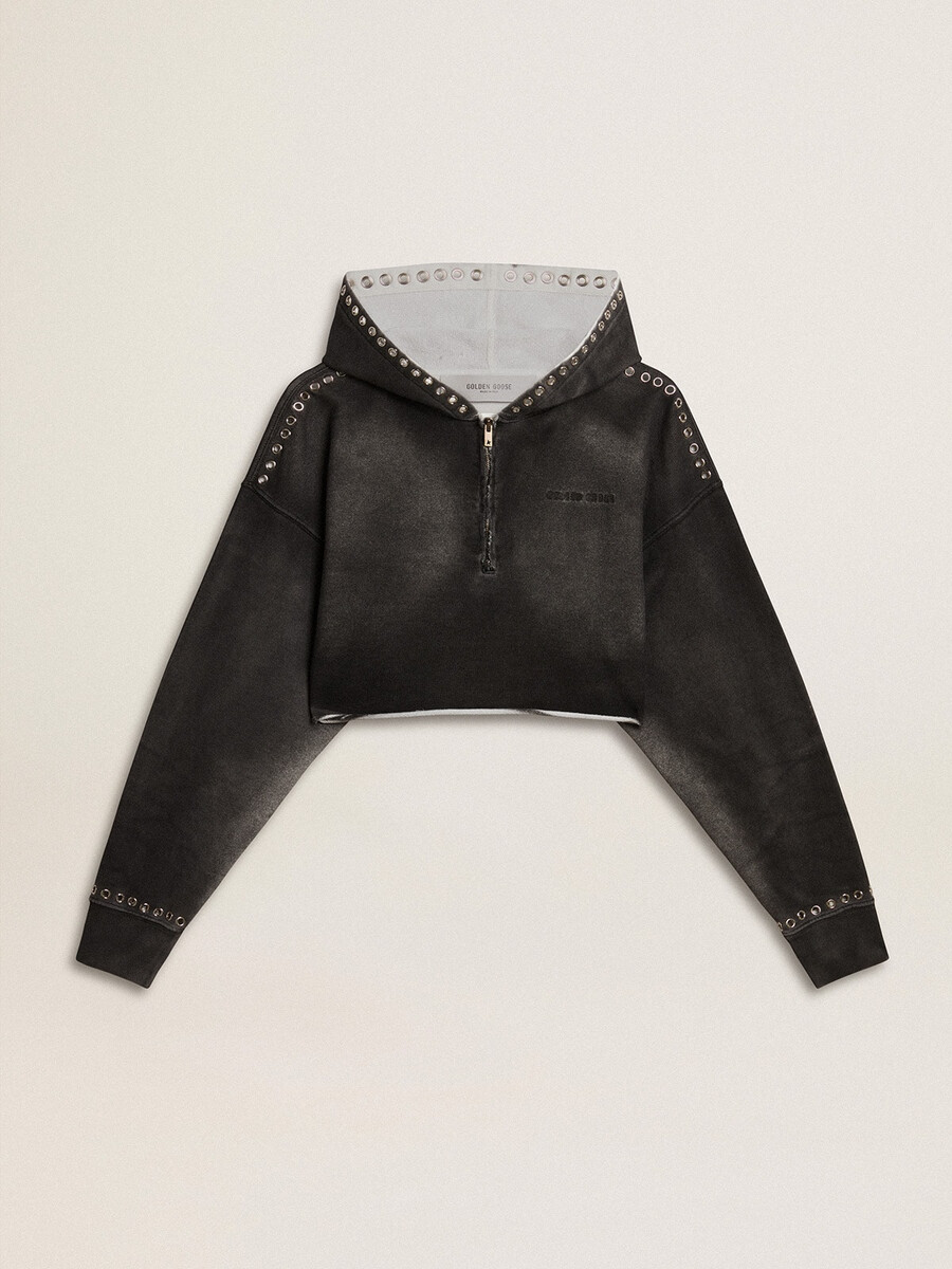 szara krótka bluza z efektem znoszenia
