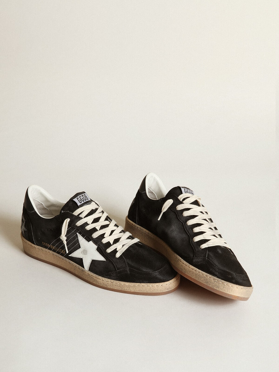 męskie buty ball star ze zamszu w kolorze czarnym z białą skórzaną gwiazdą