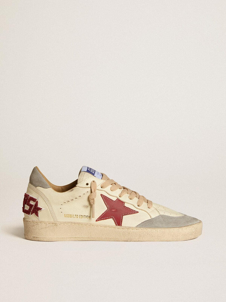 męskie buty ball star ltd ze skóry nappa z czerwoną gwiazdą ze skóry i szarą zamszową pętelką na pięcie