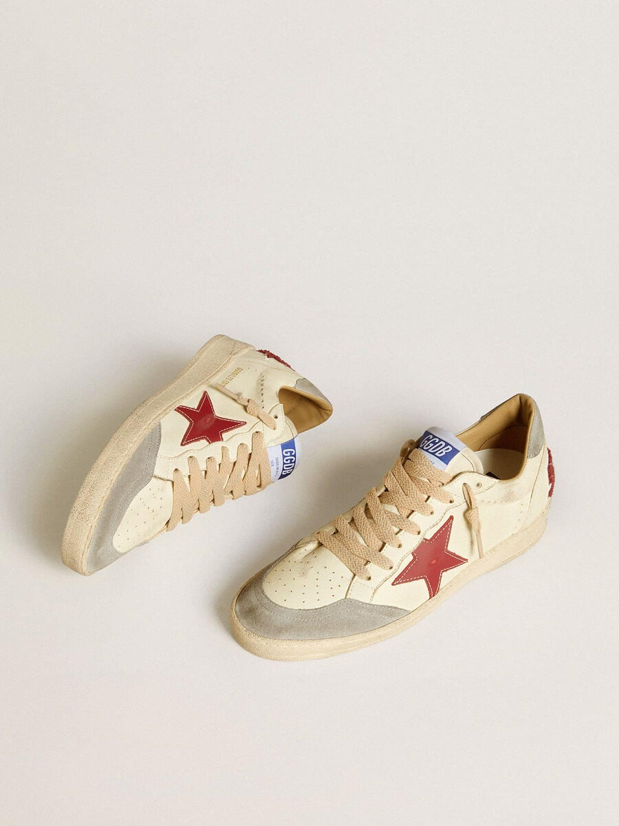 męskie buty ball star ltd ze skóry nappa z czerwoną gwiazdą ze skóry i szarą zamszową pętelką na pięcie