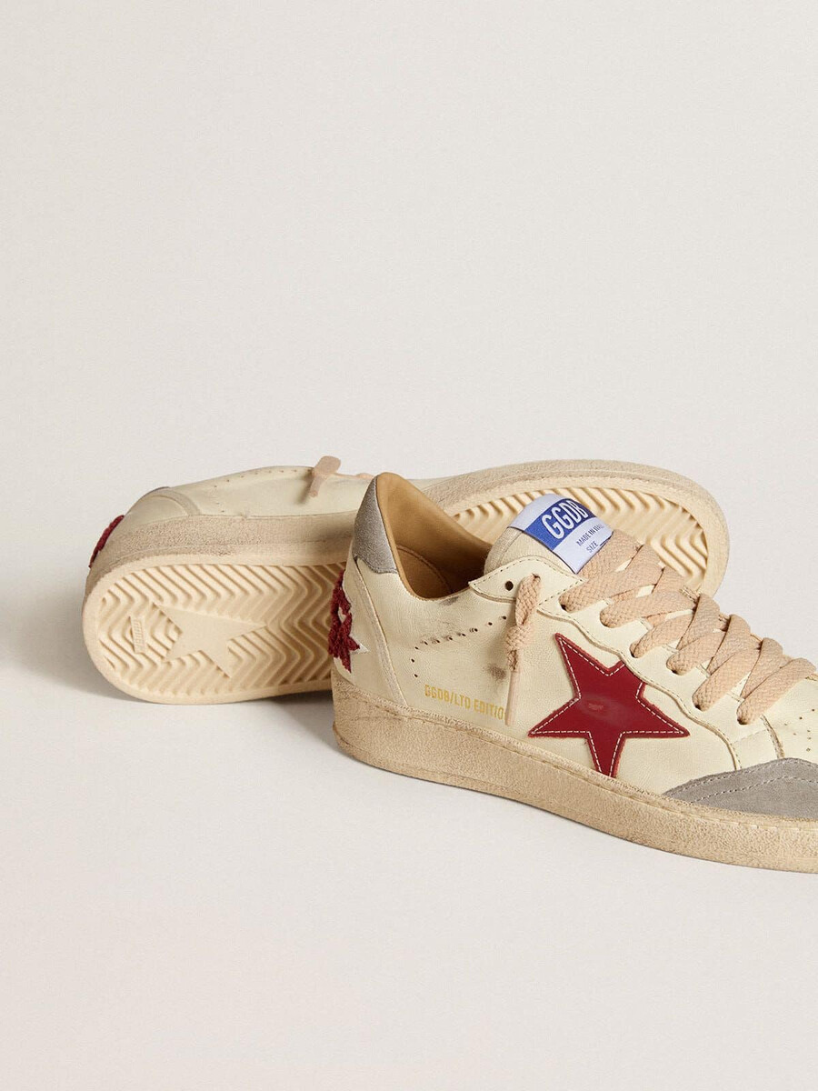 męskie buty ball star ltd ze skóry nappa z czerwoną gwiazdą ze skóry i szarą zamszową pętelką na pięcie