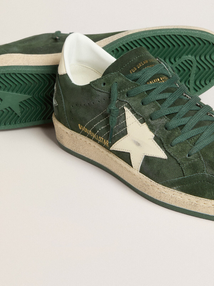 męskie buty ball star z zielonego zamszu z białą skórzaną gwiazdą i zapięciem na pięcie