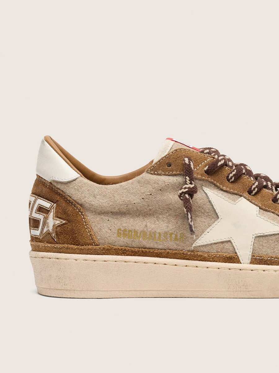 męskie buty ball star z wełny z kremową gwiazdą ze skóry i brązowymi wstawkami z woskowanej skóry