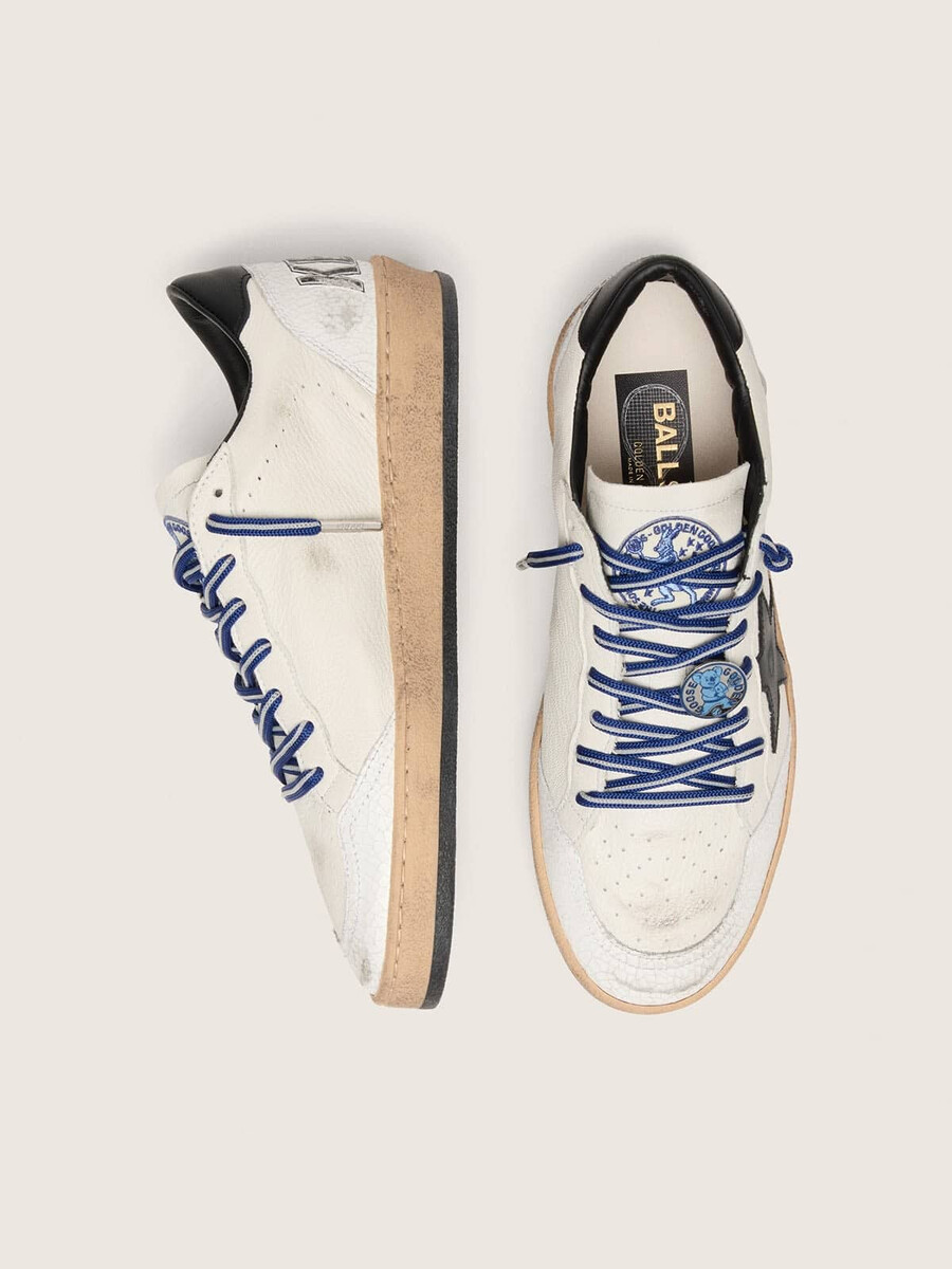 męskie buty ball star ltd inspirowane tenisem wykonane z białej skóry nappa z czarną skórzaną gwiazdą i zapięciem na pięcie