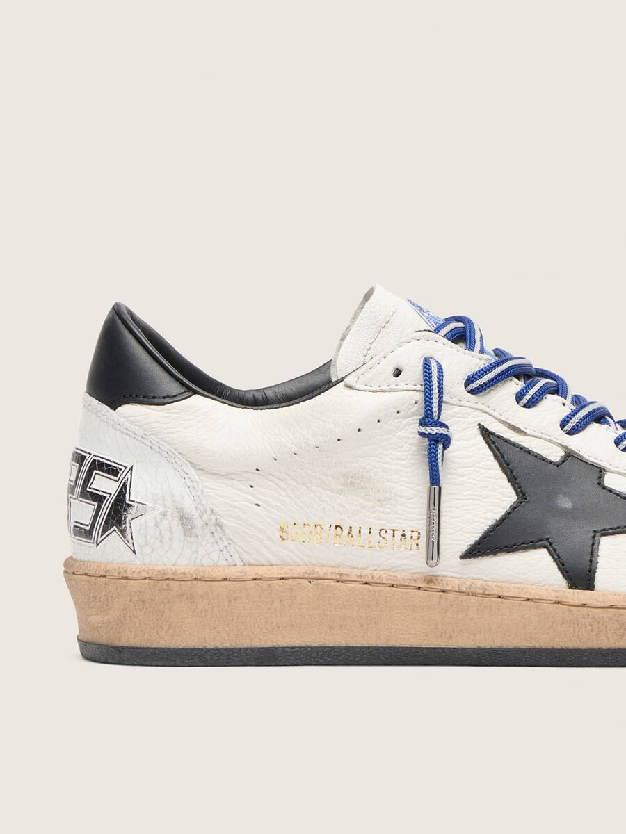 męskie buty ball star ltd inspirowane tenisem wykonane z białej skóry nappa z czarną skórzaną gwiazdą i zapięciem na pięcie