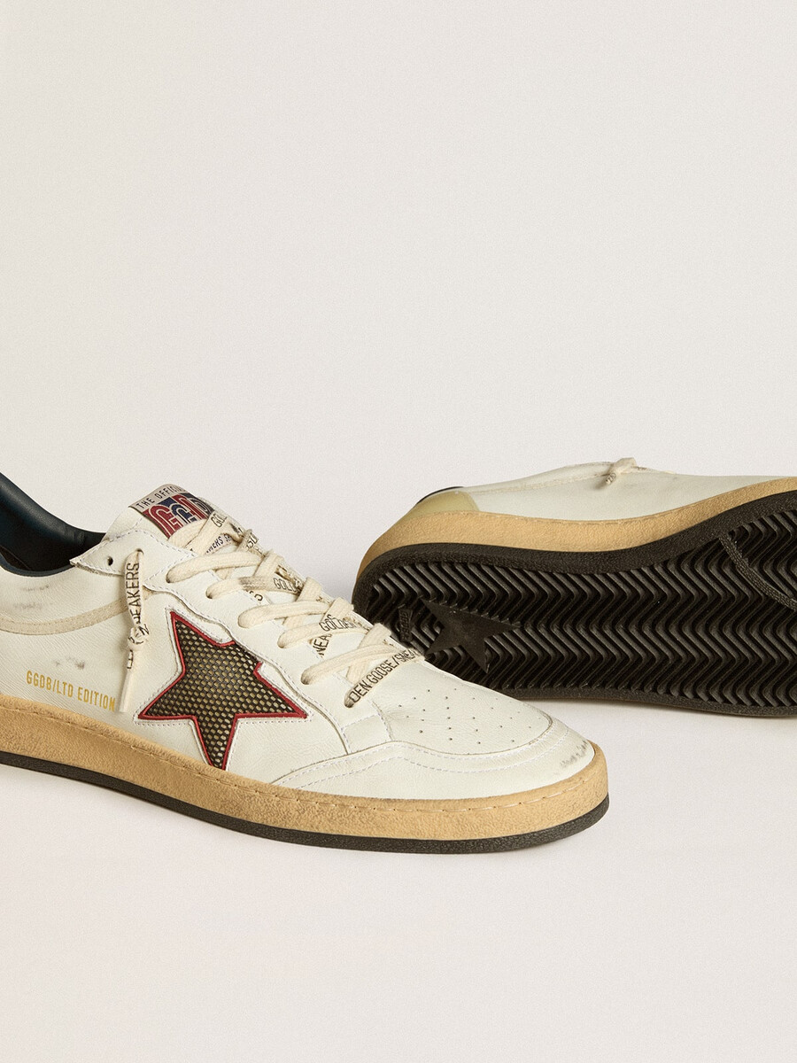 męskie buty ball star ltd z gwiazdą z siateczki i ciemnoniebieską skórzaną zatyczką na pięcie