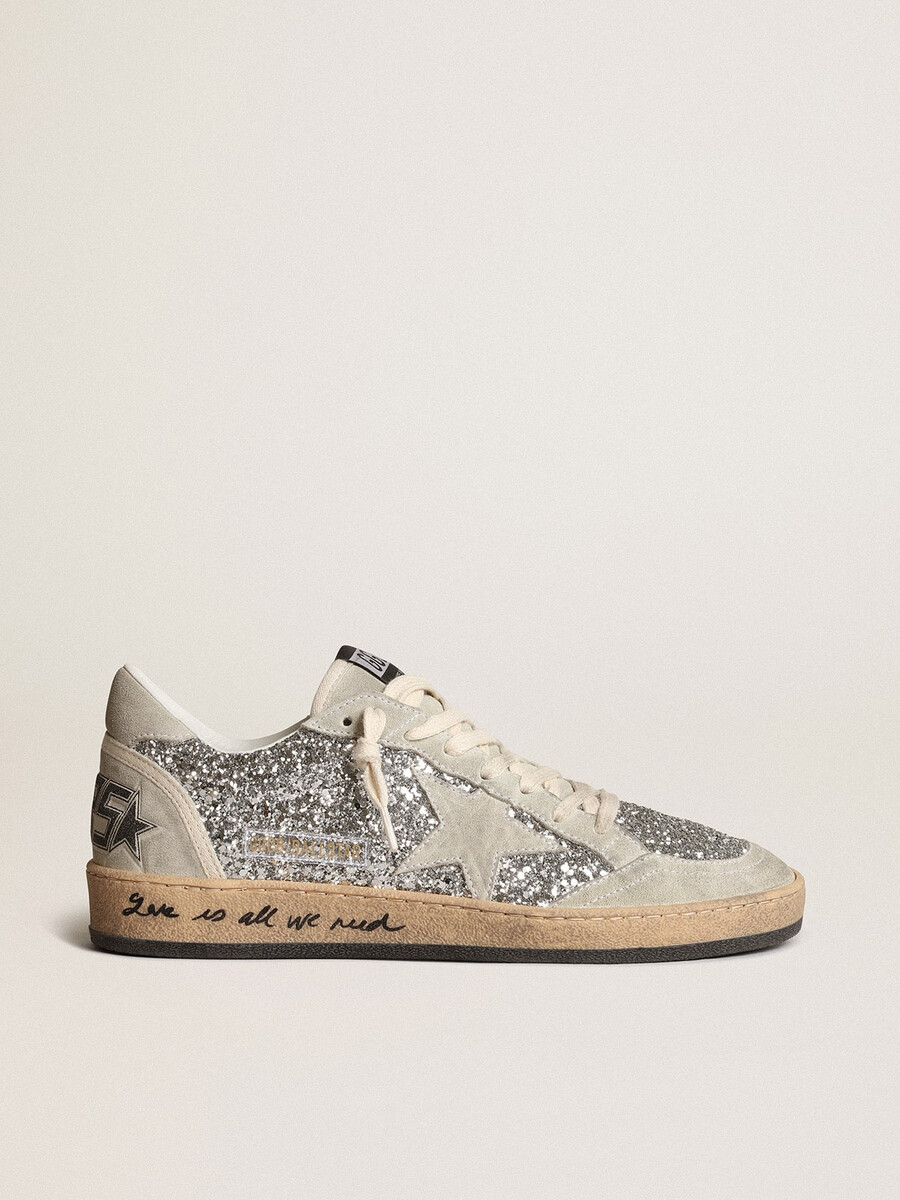 damskie buty ball star w srebrnym brokacie z wstawkami z lodowo-szarego zamszu