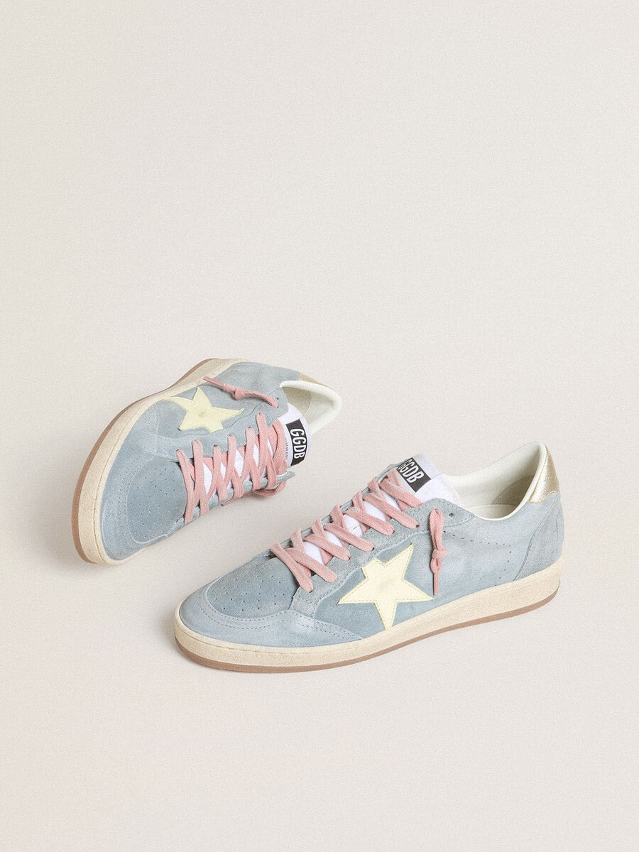 damskie buty ball star ze zamszu w kolorze pudrowego błękitu z kremową gwiazdą ze skóry