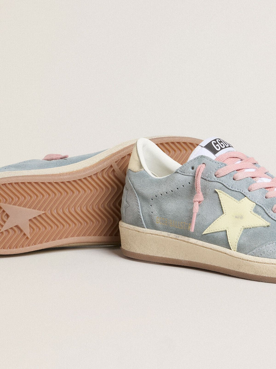 damskie buty ball star ze zamszu w kolorze pudrowego błękitu z kremową gwiazdą ze skóry
