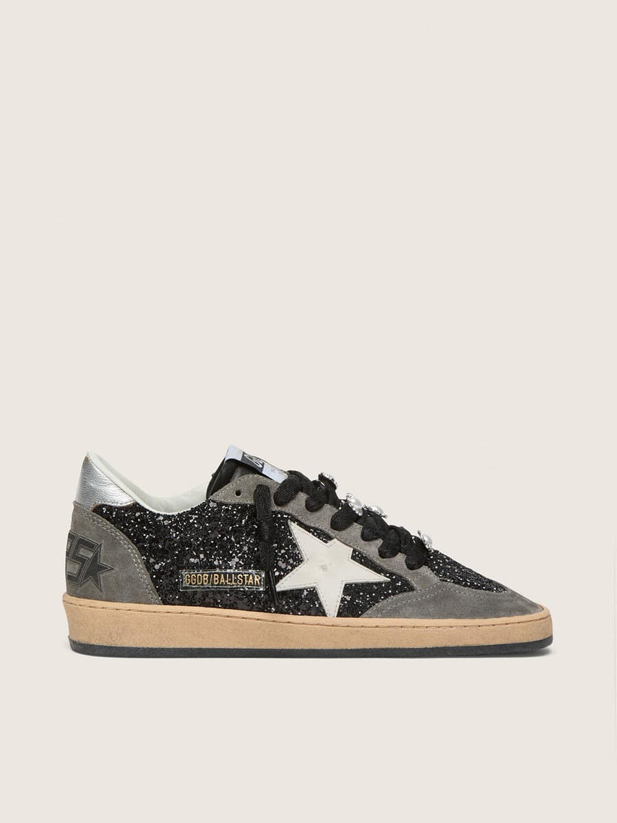 damskie szaro-czarne buty ball star ltd z brokatem i motywem skins