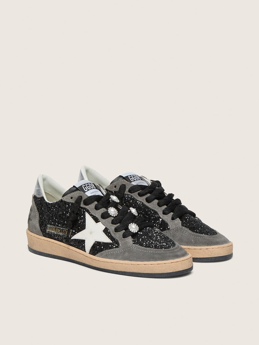 damskie szaro-czarne buty ball star ltd z brokatem i motywem skins