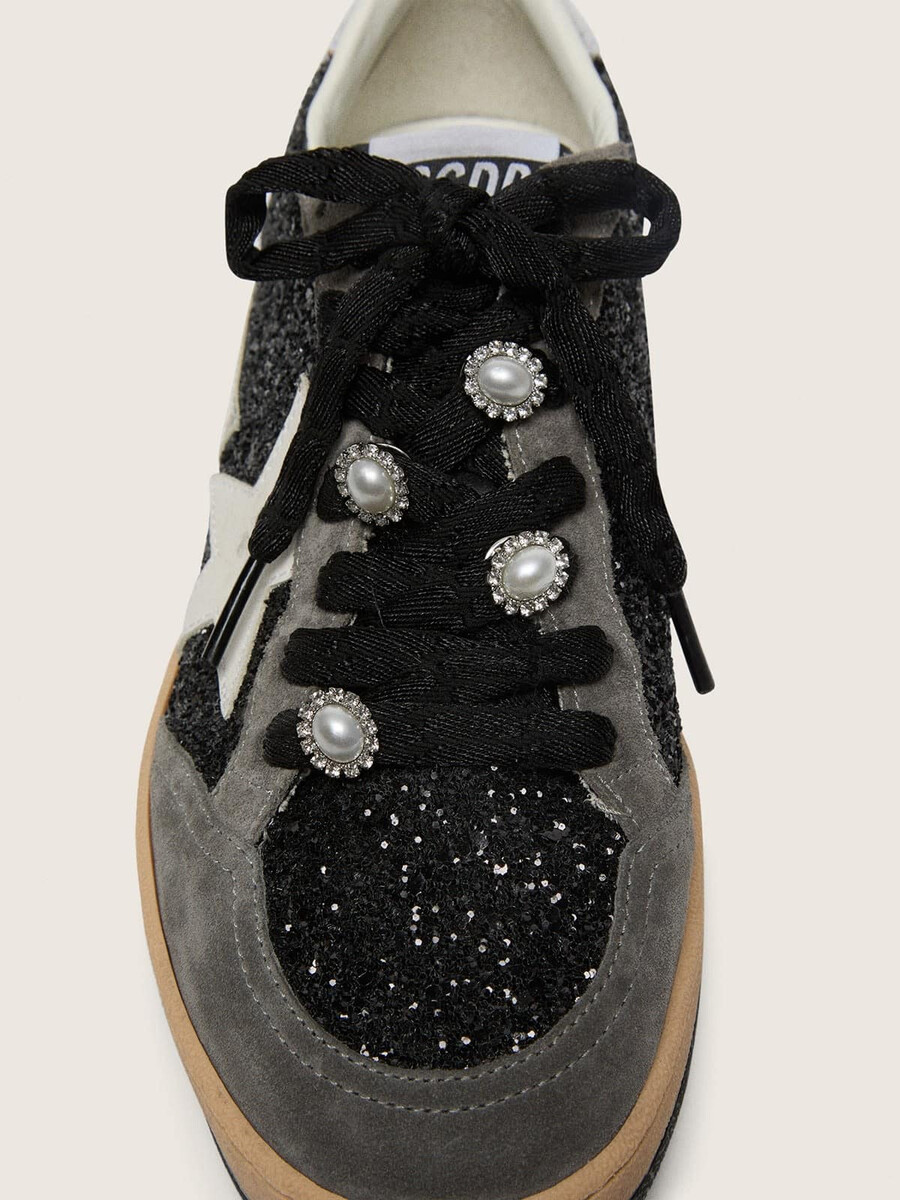 damskie szaro-czarne buty ball star ltd z brokatem i motywem skins