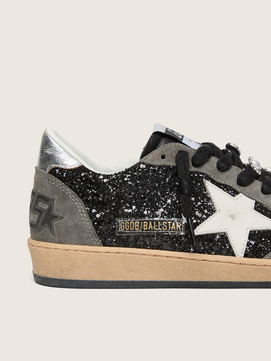 damskie szaro-czarne buty ball star ltd z brokatem i motywem skins