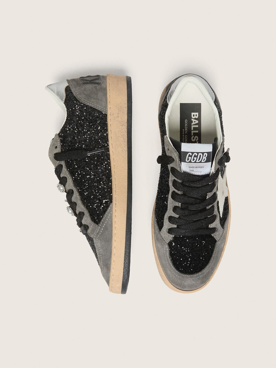 damskie szaro-czarne buty ball star ltd z brokatem i motywem skins