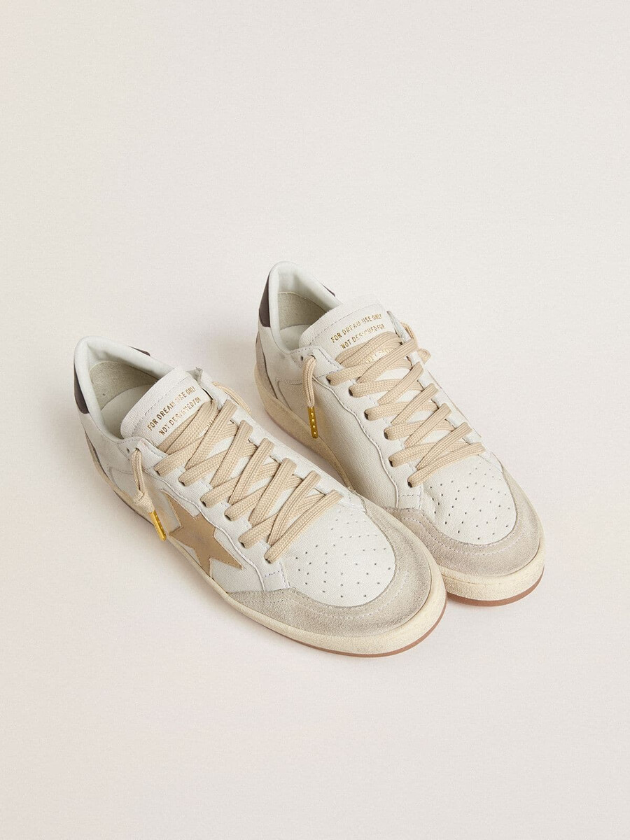 damskie buty ball star ltd z beżową gwiazdą i czarnym paskiem na pięcie