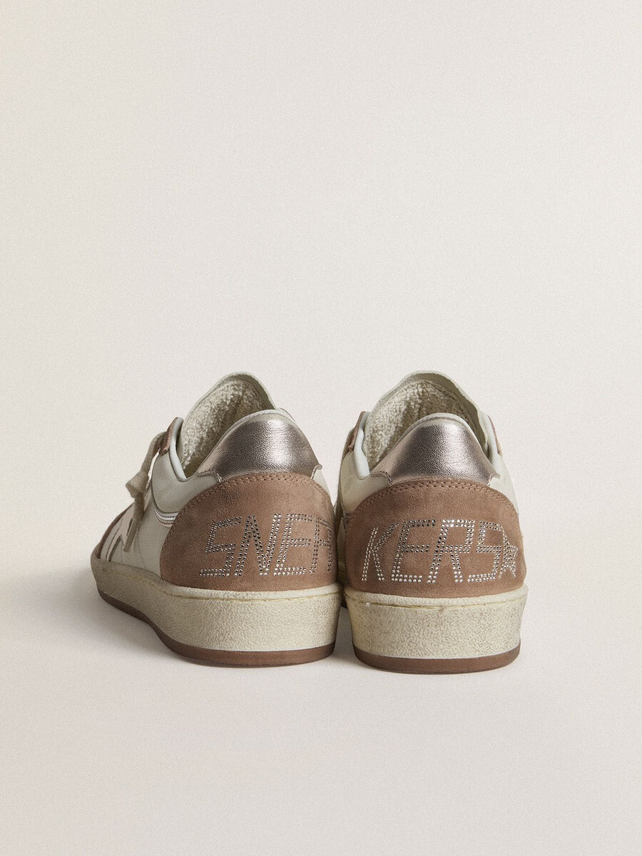 buty ball star ltd z białej skóry nappa i zamszu w kolorze starej róży z metaliczną srebrną gwiazdą ze skóry i zapięciem na pięcie