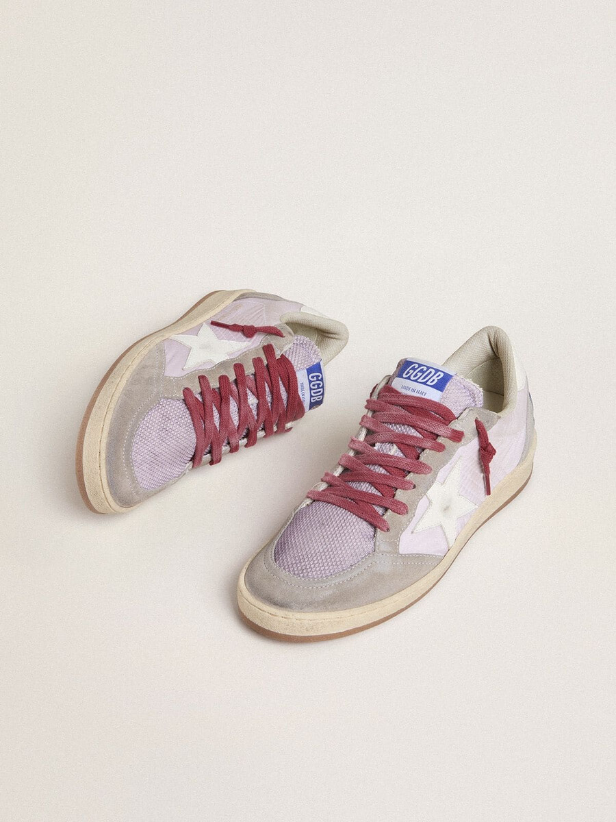 damskie buty ball star ltd z nylonu w kolorze liliowym z białą skórzaną gwiazdą i wstawkami ze zamszu
