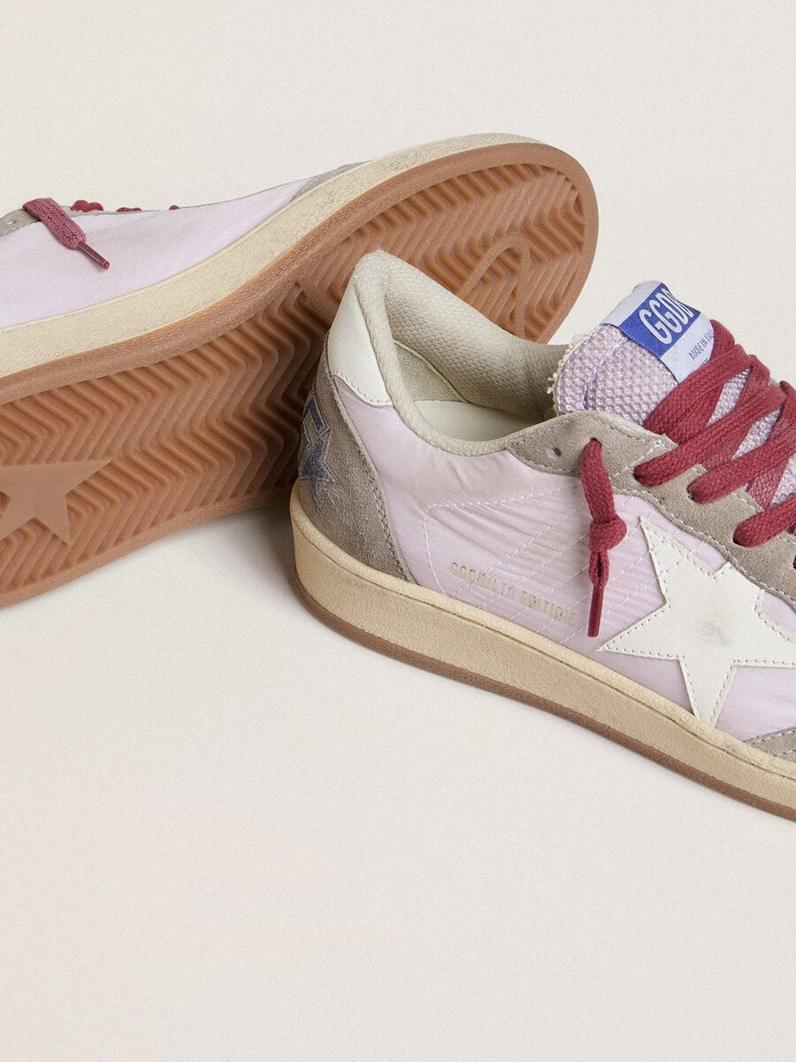 damskie buty ball star ltd z nylonu w kolorze liliowym z białą skórzaną gwiazdą i wstawkami ze zamszu