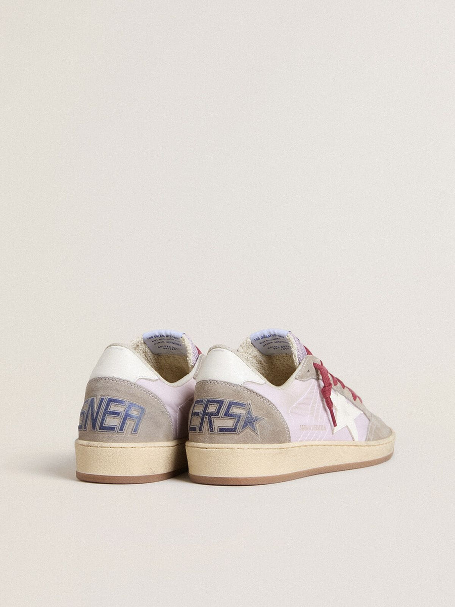 damskie buty ball star ltd z nylonu w kolorze liliowym z białą skórzaną gwiazdą i wstawkami ze zamszu
