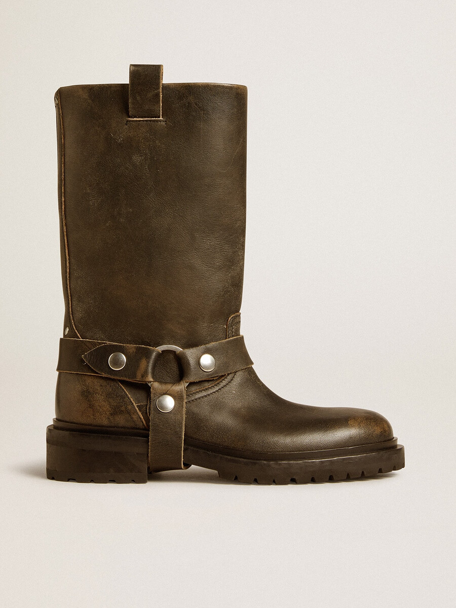 buty kurt z czarnej skóry ze srebrną klamrą