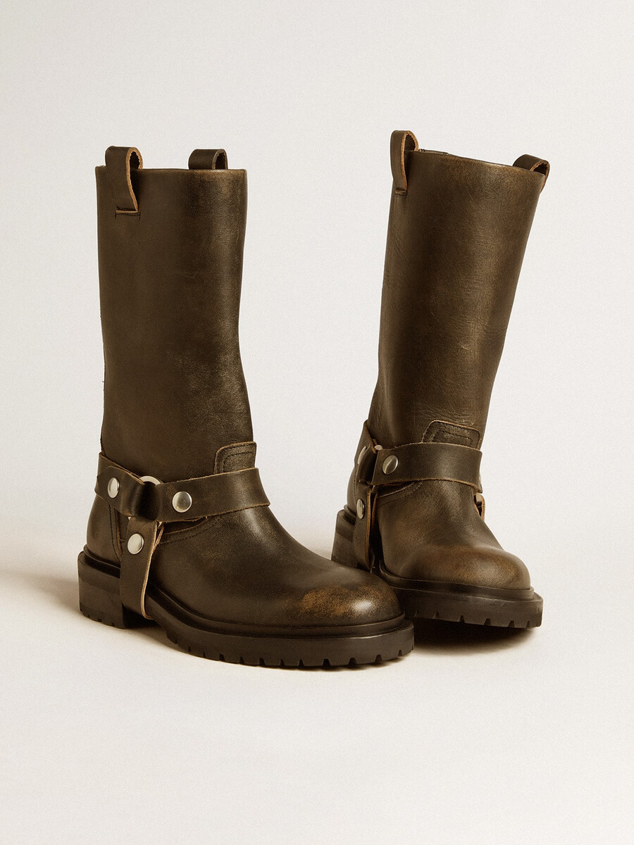 buty kurt z czarnej skóry ze srebrną klamrą