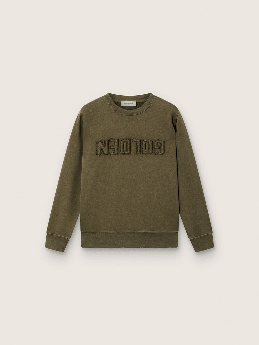 złota bluza unisex z bawełny w kolorze militarno-zielonym z odwróconym logo