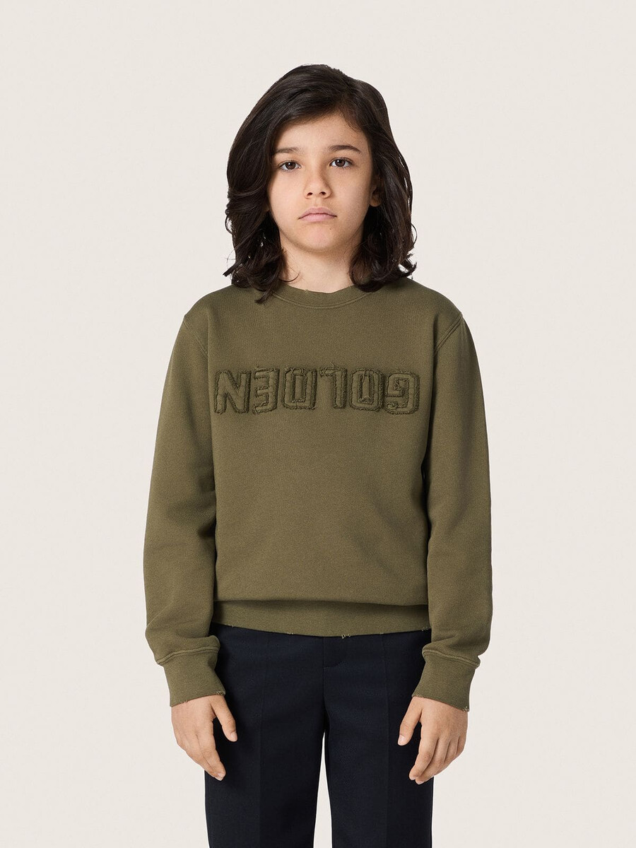 złota bluza unisex z bawełny w kolorze militarno-zielonym z odwróconym logo