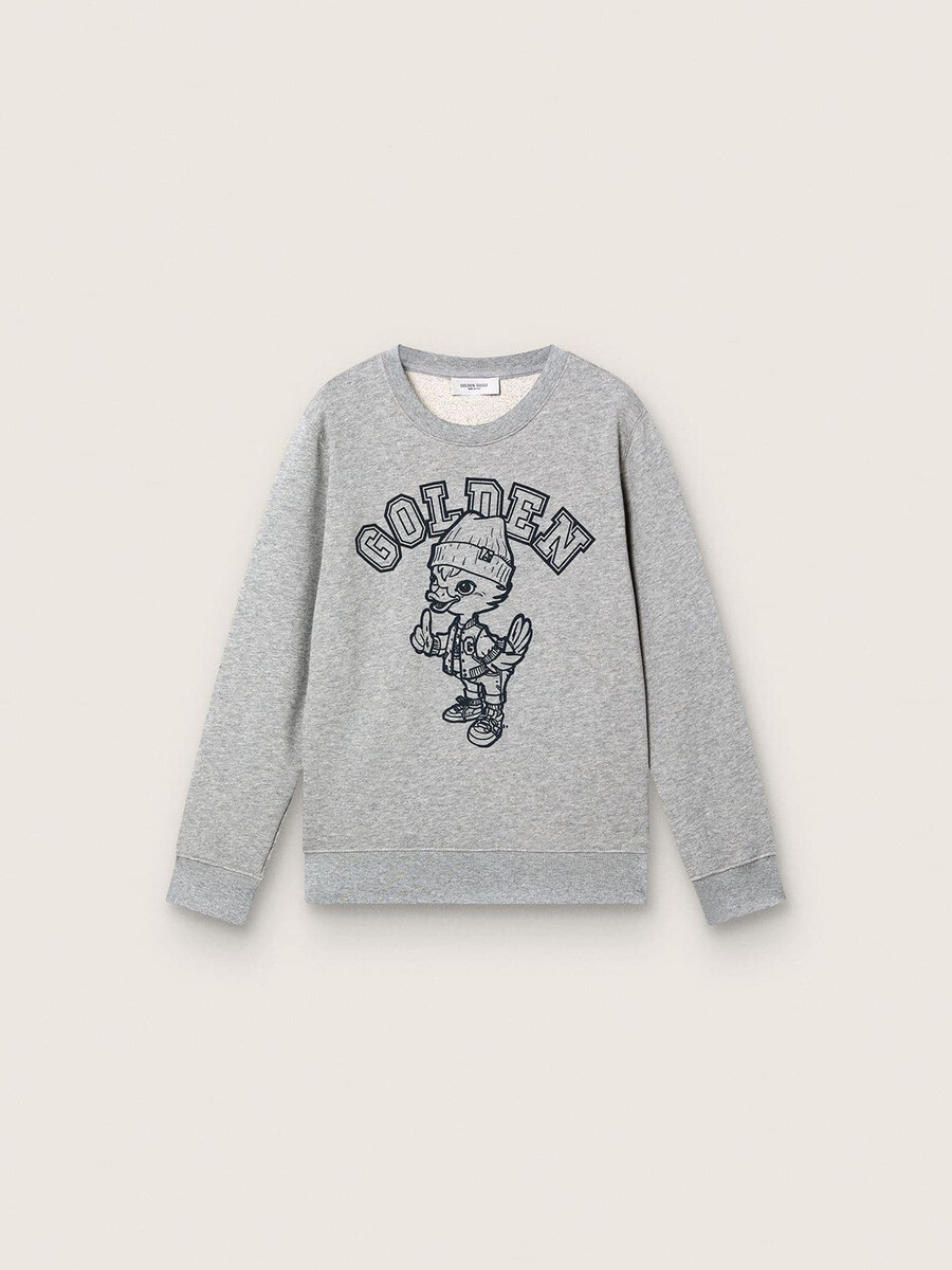 bluza z okrągłym dekoltem journey dla chłopców z bawełny w kolorze szarym melanż z nadrukiem maskotki