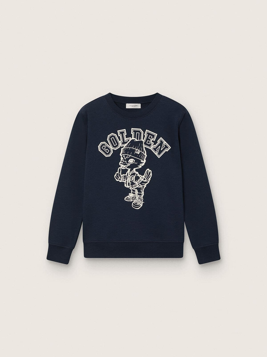 bluza z okrągłym dekoltem journey dla chłopców z granatowej bawełny z nadrukiem maskotki
