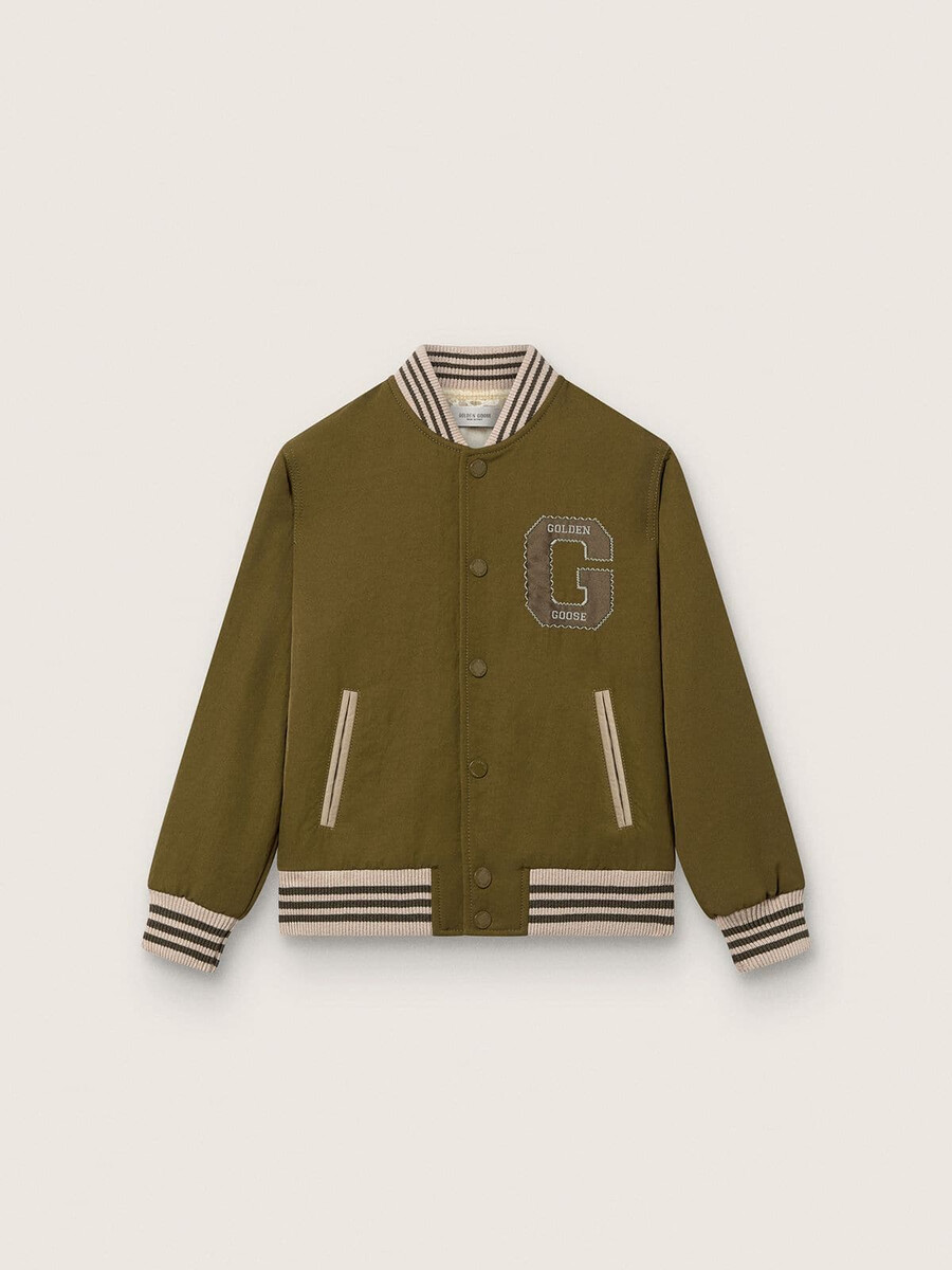 kurtka typu bomber unisex journey z nylonu twill w kolorze wojskowym zielonym z haftowaną naszywką