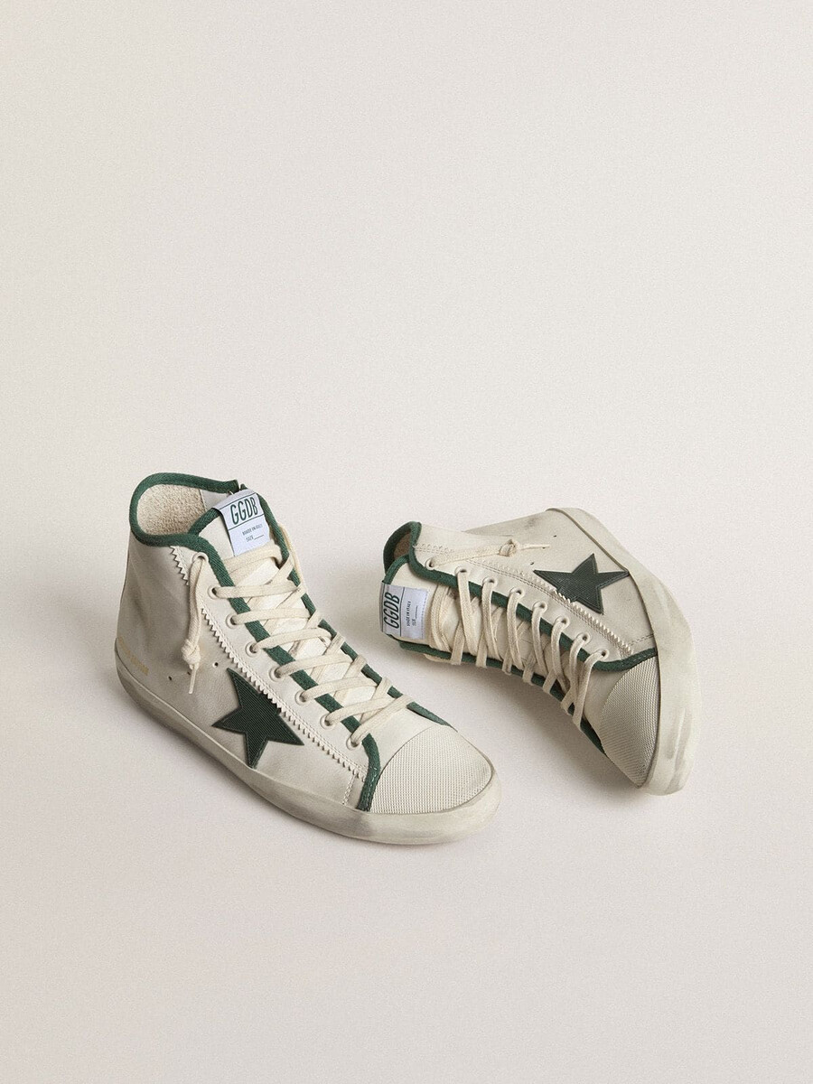 męskie buty francy ltd z białej skóry nappa z zieloną gumową gwiazdką