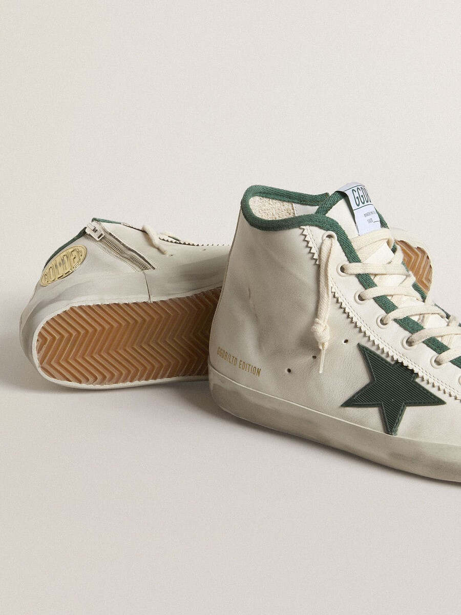 męskie buty francy ltd z białej skóry nappa z zieloną gumową gwiazdką