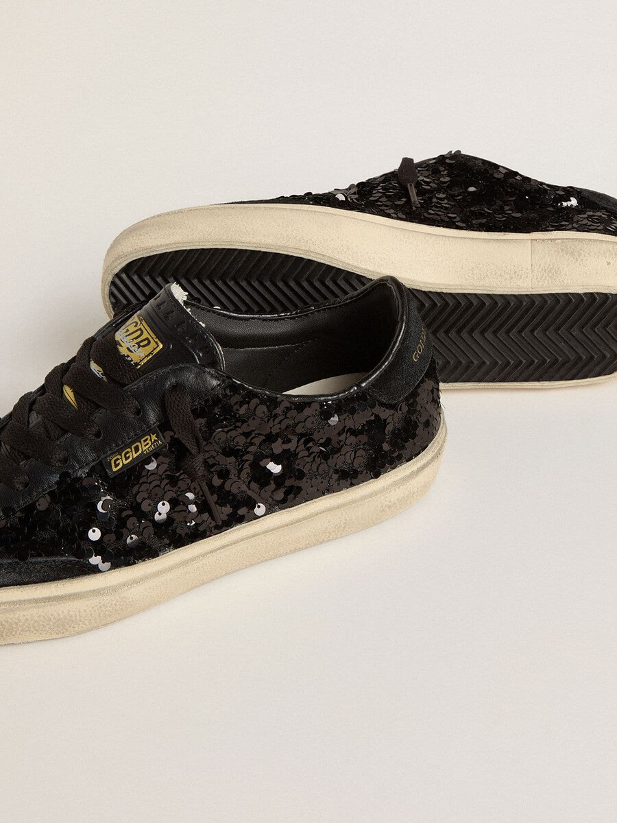 damskie buty soul star z czarnymi cekinami i zapięciem z czarnego zamszu