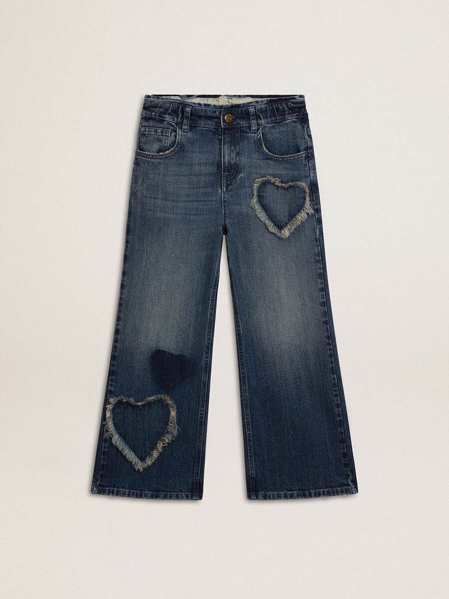 jeansy dziewczęce z szerokimi nogawkami w kolorze niebieskim denim