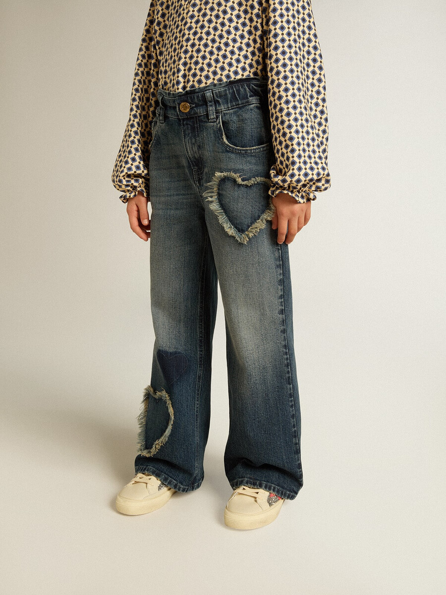 jeansy dziewczęce z szerokimi nogawkami w kolorze niebieskim denim