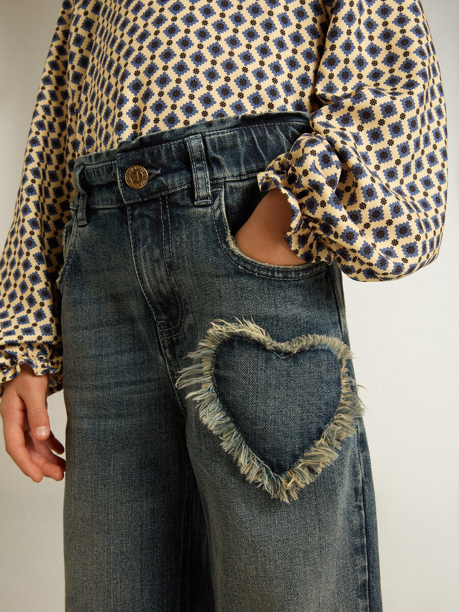 jeansy dziewczęce z szerokimi nogawkami w kolorze niebieskim denim