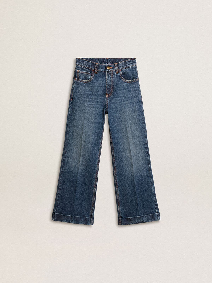 jeansy dziewczęce typu bootcut z średnim przetarciem i haftem
