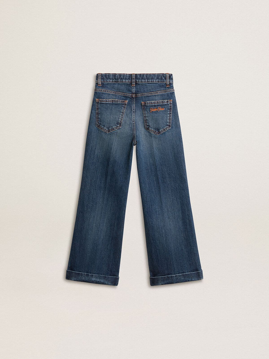 jeansy dziewczęce typu bootcut z średnim przetarciem i haftem