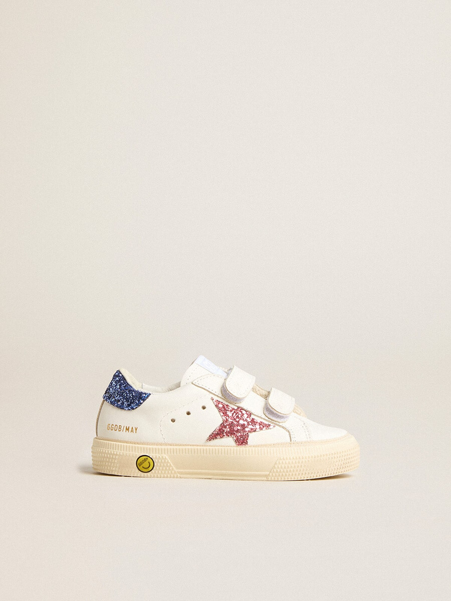 buty szkolne junior may school ze skóry z błyszczącą gwiazdką i zapięciem na pięcie
