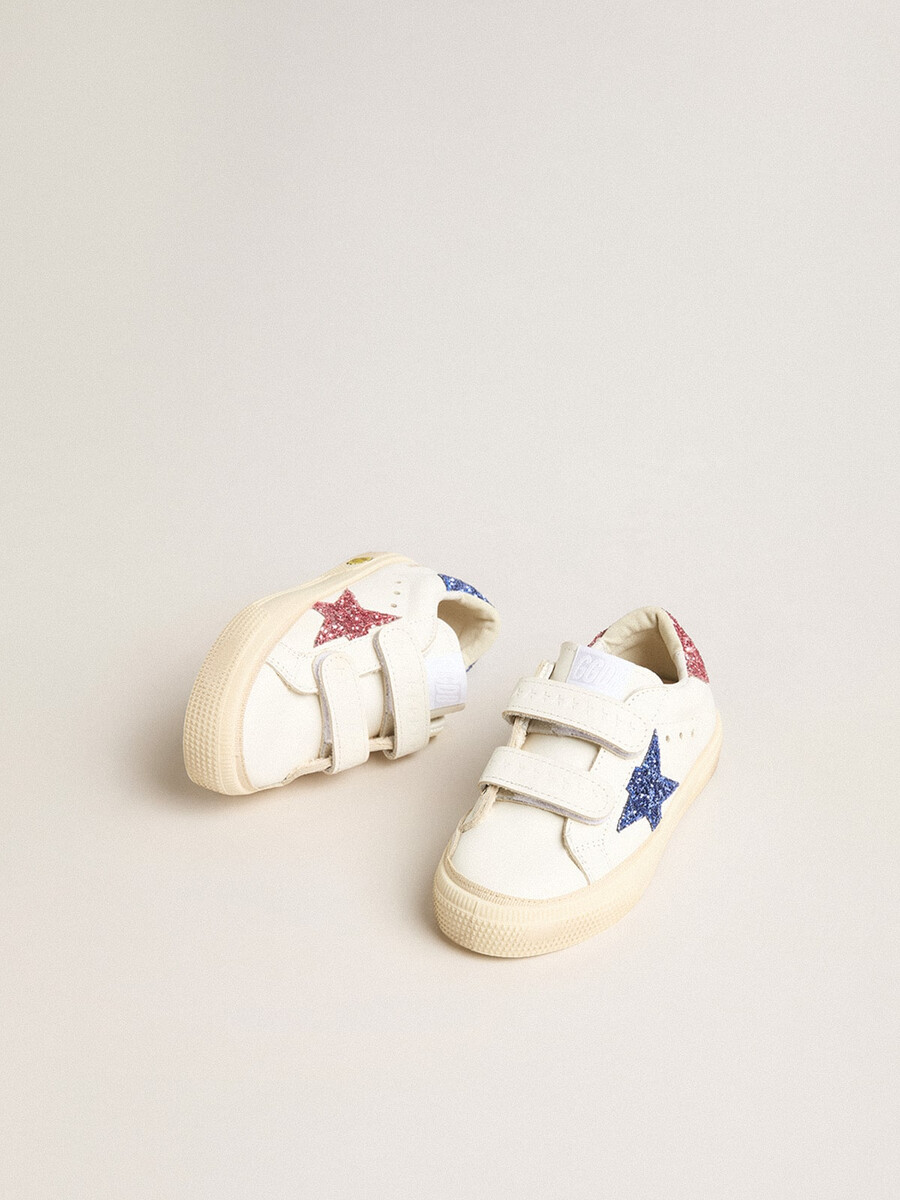 buty szkolne junior may school ze skóry z błyszczącą gwiazdką i zapięciem na pięcie