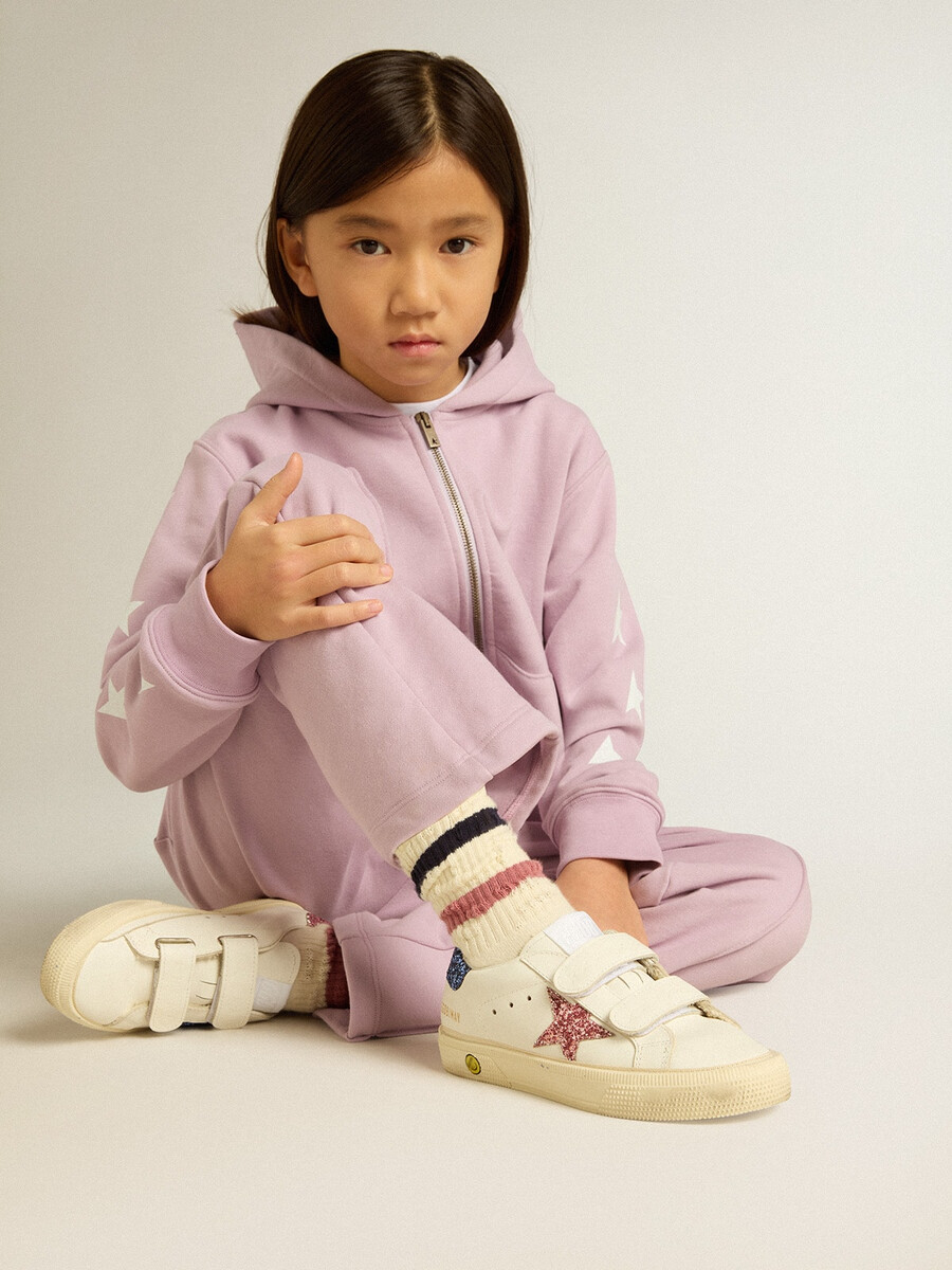 buty szkolne junior may school ze skóry z błyszczącą gwiazdką i zapięciem na pięcie