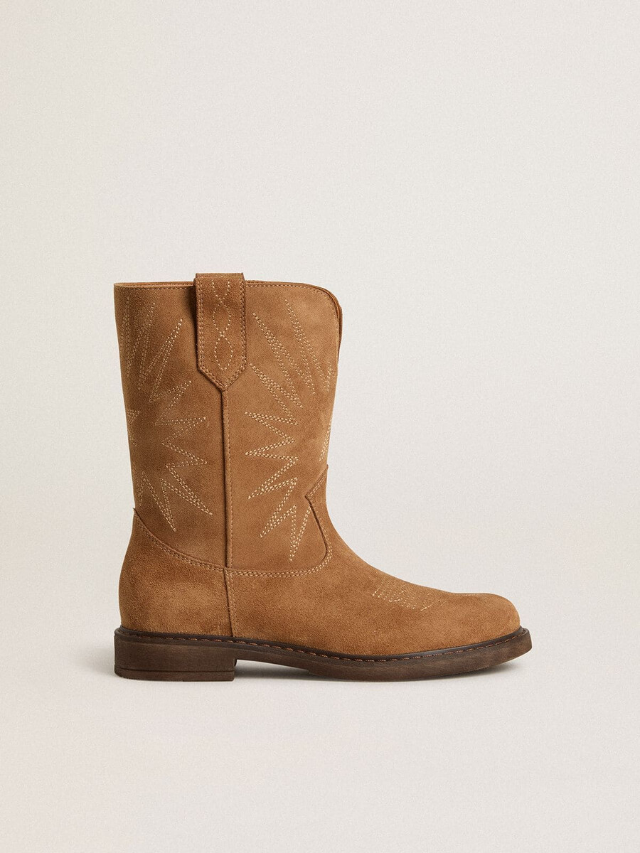 buty wish young ze zamszu w kolorze camelowym z haftem w kształcie gwiazdy
