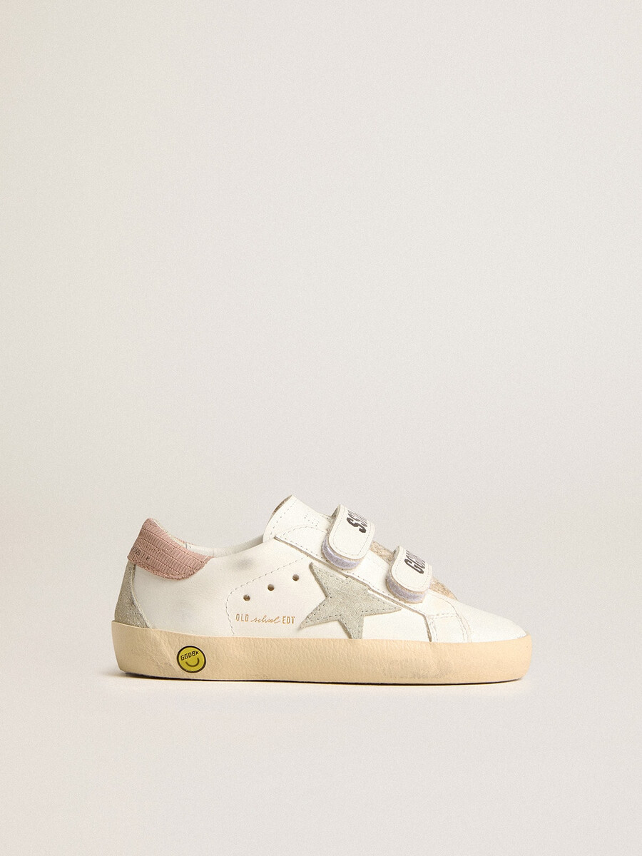 buty young old school ze skóry z szarą zamszową gwiazdą i różową plombą na pięcie