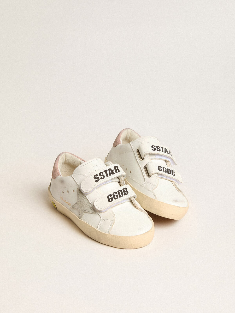 buty young old school ze skóry z szarą zamszową gwiazdą i różową plombą na pięcie