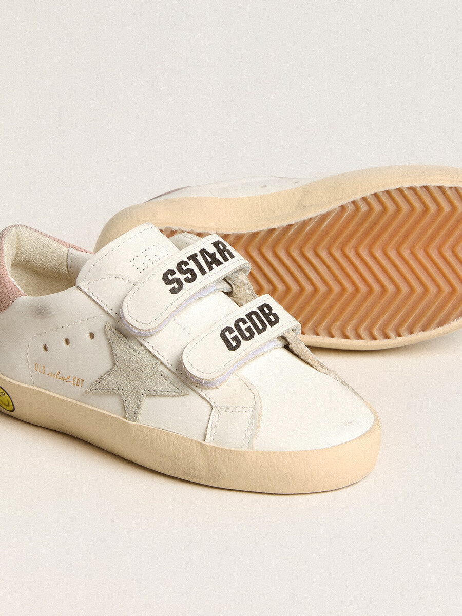 buty young old school ze skóry z szarą zamszową gwiazdą i różową plombą na pięcie