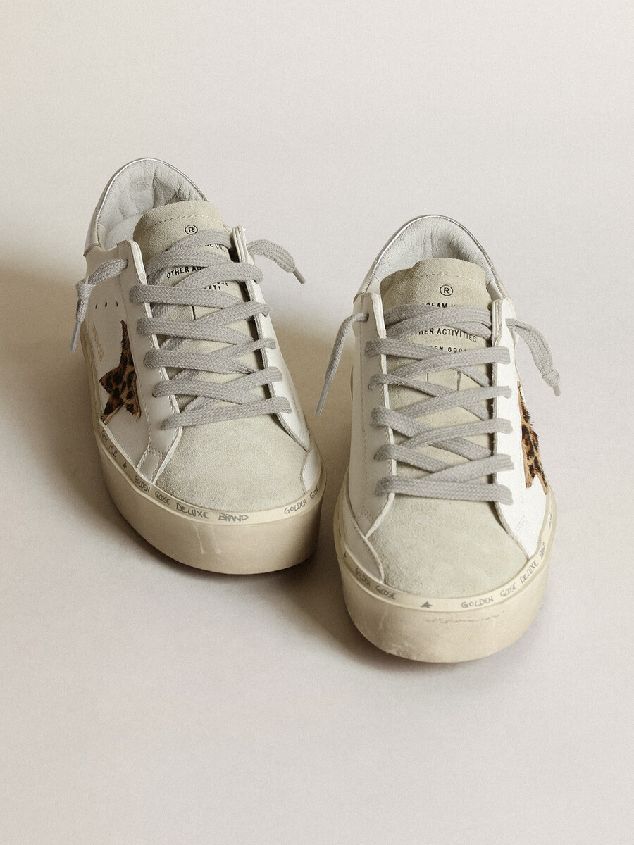 damskie buty hi star z gwiazdą w panterkę ze skóry kucyka i srebrnym obcasem
