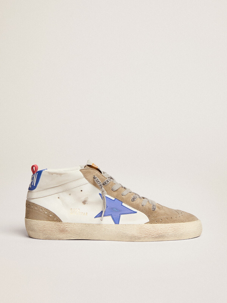 męskie buty mid star z niebieską skórzaną gwiazdą i wstawkami z gołębiego szarego zamszu