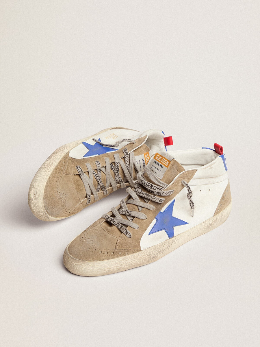 męskie buty mid star z niebieską skórzaną gwiazdą i wstawkami z gołębiego szarego zamszu
