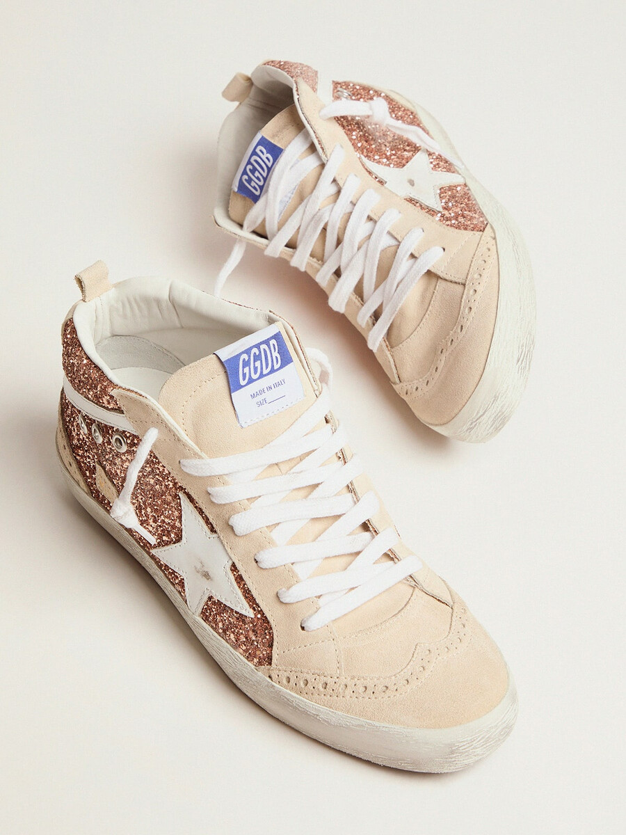 damskie buty mid star z różowym brokatem