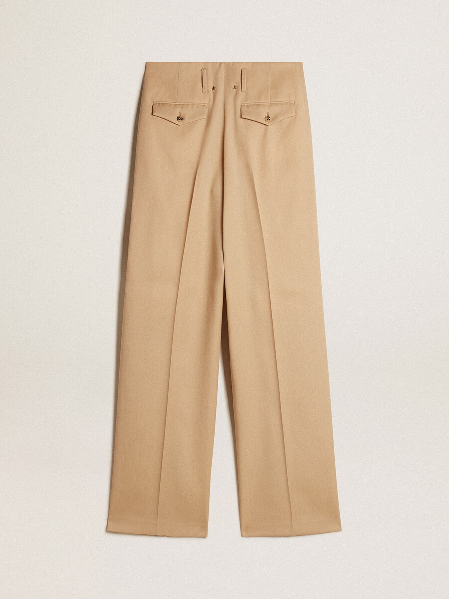 spodnie damskie z wełnianej gabardyny w kolorze piaskowym